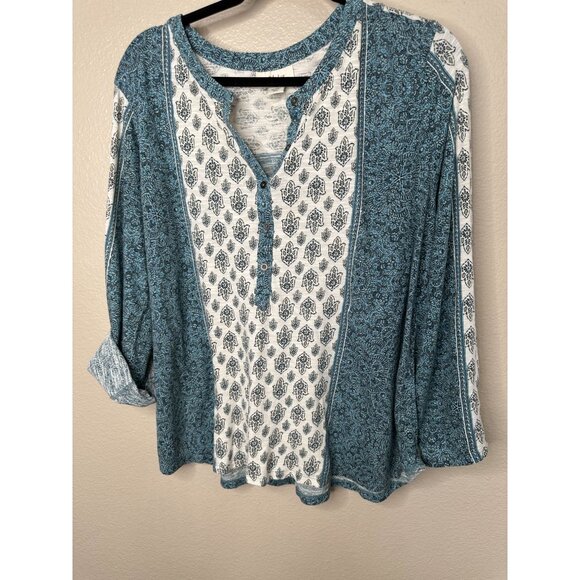 Style‎ & Co Womens Blue Blouse X-Large long sleeve v-neck cotton pullover - Picture 2 of 6